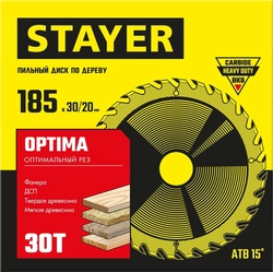 STAYER  Optima, 185 x 30/20 мм, 30T, оптимальный рез, пильный диск по дереву (3681-185-30-30) 3681-185-30-30_z01