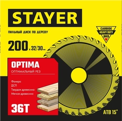 STAYER  Optima, 200 x 32/30 мм, 36Т, оптимальный рез, пильный диск по дереву (3681-200-32-36) 3681-200-32-36_z01