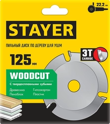 STAYER  WOODCUT, 125 х 22.2 мм, 3 резца, для УШМ, пильный диск по дереву (36854-125) 36854-125
