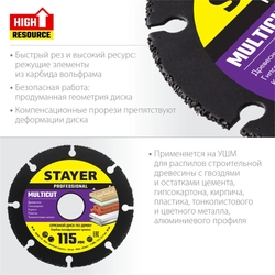 STAYER  Multicut, 115 х 22.2 мм, для УШМ, диск отрезной по дереву (36860-115) 36860-115