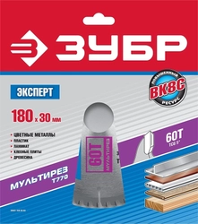 ЗУБР  Мультирез, 180 x 30 мм, 60Т, пильный диск по алюминию, Профессионал (36907-180-30-60) 36907-180-30-60