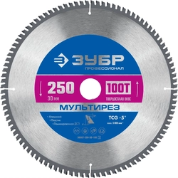 ЗУБР  Мультирез, 250 x 30 мм, 100Т, пильный диск по алюминию, Профессионал (36907-250-30-100) 36907-250-30-100_z01