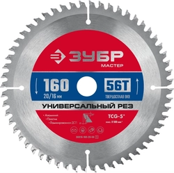 ЗУБР  Универсальный рез, 160 x 20/16 мм, 56Т, пильный диск по алюминию (36916-160-20-56) 36916-160-20-56_z01