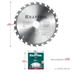 KRAFTOOL  Fast, 200 х 30 мм, 24Т, пильный диск по дереву (36950-200-30) 36950-200-30