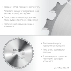 KRAFTOOL  Fast, 305 х 30 мм, 32Т, пильный диск по дереву (36950-305-30) 36950-305-30