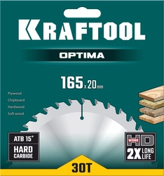 KRAFTOOL  Optima, 165 х 20 мм, 30Т, пильный диск по дереву (36951-165-20) 36951-165-20