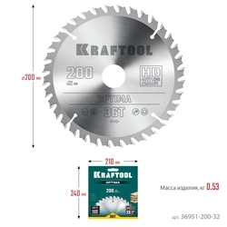 KRAFTOOL  Optima, 200 х 32 мм, 36Т, пильный диск по дереву (36951-200-32) 36951-200-32