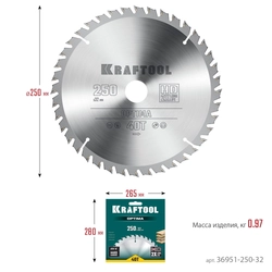 KRAFTOOL  Optima, 250 х 32 мм, 40Т, пильный диск по дереву (36951-250-32) 36951-250-32