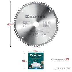 KRAFTOOL  Precision, 250 х 30 мм, 60Т, пильный диск по дереву (36952-250-30) 36952-250-30