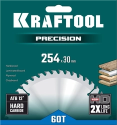 KRAFTOOL  Precision, 254 х 30 мм, 60Т, пильный диск по дереву (36952-254-30) 36952-254-30