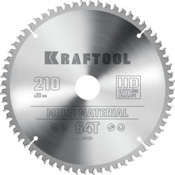 KRAFTOOL  Multi Material, 210 х 30 мм, 64Т, пильный диск по алюминию (36953-210-30) 36953-210-30