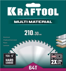 KRAFTOOL  Multi Material, 210 х 30 мм, 64Т, пильный диск по алюминию (36953-210-30) 36953-210-30