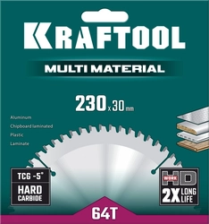 KRAFTOOL  Multi Material, 230 х 30 мм, 64Т, пильный диск по алюминию (36953-230-30) 36953-230-30