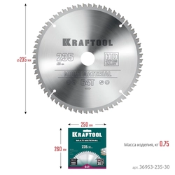 KRAFTOOL  Multi Material, 235 х 30 мм, 64Т, пильный диск по алюминию (36953-235-30) 36953-235-30