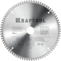 KRAFTOOL  Multi Material, 250 х 30 мм, 80Т, пильный диск по алюминию (36953-250-30) 36953-250-30
