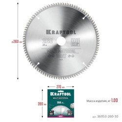 KRAFTOOL  Multi Material, 260 х 30 мм, 100Т, пильный диск по алюминию (36953-260-30) 36953-260-30
