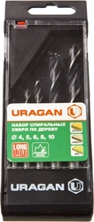 URAGAN  5 шт: 4-5-6-8-10 мм, набор спиральных сверл по дереву (29419-H5) 29419-H5