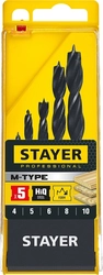 STAYER  M-type, 5 шт: 4-5-6-8-10 мм, набор сверл спиральных по дереву (2942-H5) 2942-H5_z02