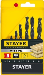 STAYER  M-type, 8 шт: 3-4-5-6-7-8-9-10 мм, набор спиральных сверл по дереву (2942-H8) 2942-H8_z02