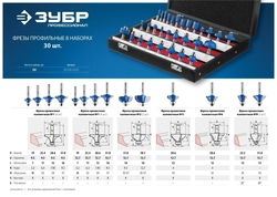ЗУБР  30 шт, набор профильных фрез по дереву, Профессионал (28796-H30) 28796-H30