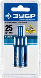 ЗУБР  АГК, d 25 мм, (центр. сверло, трехгр. хвост, Р60), алмазная коронка, Профессионал (29850-25) 29850-25