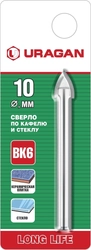 URAGAN  10 мм, 2х кромка, цилиндр хвостовик, Сверло по стеклу и кафелю (29830-10) 29830-10