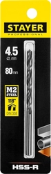 STAYER  HSS-R, 4.5 х 80 мм, быстрорежущая сталь P6M5, сверло по металлу, Professional (29602-4.5) 29602-4.5