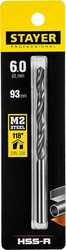 STAYER  HSS-R, 6.0 х 93 мм, быстрорежущая сталь P6M5, сверло по металлу, Professional (29602-6) 29602-6