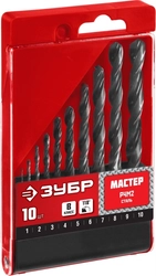 ЗУБР  10 шт, (1-10 мм), сталь Р4М2, класс В, набор сверл по металлу (29605-H10) 29605-H10