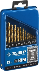 ЗУБР  ТИТАН, 13 шт, (1.5-6.5 мм), сталь Р6М5, класс А, титановое покрытие, набор сверл по металлу, Профессионал (29615-H13) 29615-H13_z01