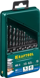 KRAFTOOL  HSS-G, 13 шт, (1.5-6.5 мм), сталь P6M5, набор сверл по металлу (29651-H13) 29651-H13