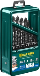 KRAFTOOL  HSS-G, 25 шт, (1-13 мм), сталь P6M5, набор сверл по металлу (29651-H25) 29651-H25