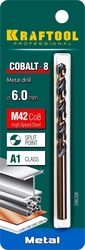 KRAFTOOL  Cobalt, 6.0 х 93 мм, сталь М42, HSS-Co(8%), сверло по металлу (29656-6) 29656-6