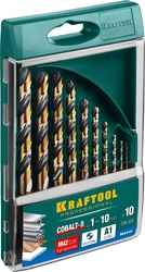 KRAFTOOL  Cobalt, 10 шт, (1-10 мм), сталь М42, HSS-Co(8%), набор сверл по металлу (29656-H10) 29656-H10