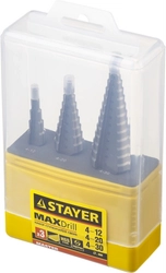 STAYER  3 шт, 4-30 мм, сталь HSS, набор сверл ступенчатых (29660-4-30-H3) 29660-4-30-H3