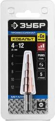 ЗУБР  Кобальт, 4-12 мм, 5 ступеней, сталь Р6М5, кобальтовое покрытие, ступенчатое сверло, Профессионал (29672-4-12-5) 29672-4-12-5_z01