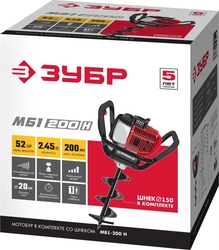 ЗУБР  d 60 - 200 мм, 43 см3, 1 оператор, мотобур (бензобур) (МБ1-200) МБ1-200