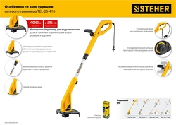 STEHER  400 Вт, ш/с 25 см, сетевой триммер (TEL-25-410) TEL-25-410