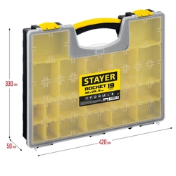 STAYER  ROCKET-19, 420 x 330 x 50 мм, (16.5″), пластиковый органайзер с 19 съемными лотками (2-38032) 2-38032_z01