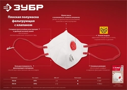 ЗУБР  класс защиты FFP1, плоская, фильтрующая полумаска с клапаном выдоха (11166) 11166_z01
