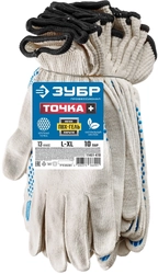 ЗУБР  ТОЧКА+, L-XL, мягкое покрытие, с точками увеличенного размера, ПВХ-гель, 10 пар, перчатки, Профессионал (11451-K10) 11451-K10