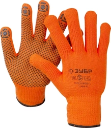 ЗУБР  АНГАРА, L-XL, акрил с начёсом, покрытие ПВХ (точка), сигнальный цвет, утеплённые перчатки, Профессионал (11464-XL) 11464-XL