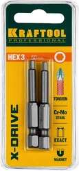 KRAFTOOL  X-Drive Hex 3, 50 мм, 2 шт, торсионные биты (26127-3-50-2) 26127-3-50-2