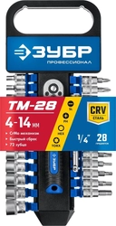 ЗУБР  ТР-28, 28 предм., (1/4″), набор торцовых головок, Профессионал (27645-H28) 27645-H28_z01