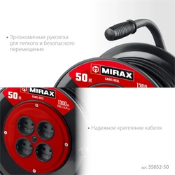MIRAX ПВС, 2 х 0.75 мм2, 50 м, 1300 Вт, удлинитель на катушке (55052-50) 55052-50