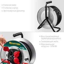 KRAFTOOL  K-315, КГ, 3 x 1.5 мм2, 30 м, 3700 Вт, IP44, силовой удлинитель на стальной катушке (55085-30) 55085-30_z01