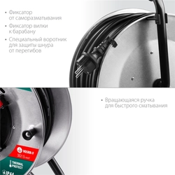 KRAFTOOL  K-315, КГ, 3 x 1.5 мм2, 30 м, 3700 Вт, IP44, силовой удлинитель на стальной катушке (55085-30) 55085-30_z01