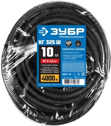 ЗУБР  КГ-325-Ш, КГ, 3 х 2.5 мм2, 10 м, IP44, 4000 Вт, силовой удлинитель-шнур, Профессионал (55017-10) 55017-10