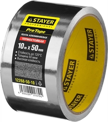 STAYER  ProTape, 50 мм, 10 м, до 120 °С, самоклеящаяся алюминиевая лента, Professional (12268-50-10) 12268-50-10