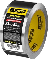 STAYER  ProTape, 50 мм, 25 м, до 120 °С, самоклеящаяся алюминиевая лента, Professional (12268-50-25) 12268-50-25